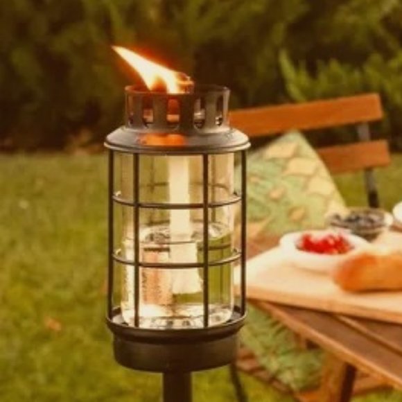 TIKI Round Lantern StepNStall Outdoor Torch - Picture 1 of 3